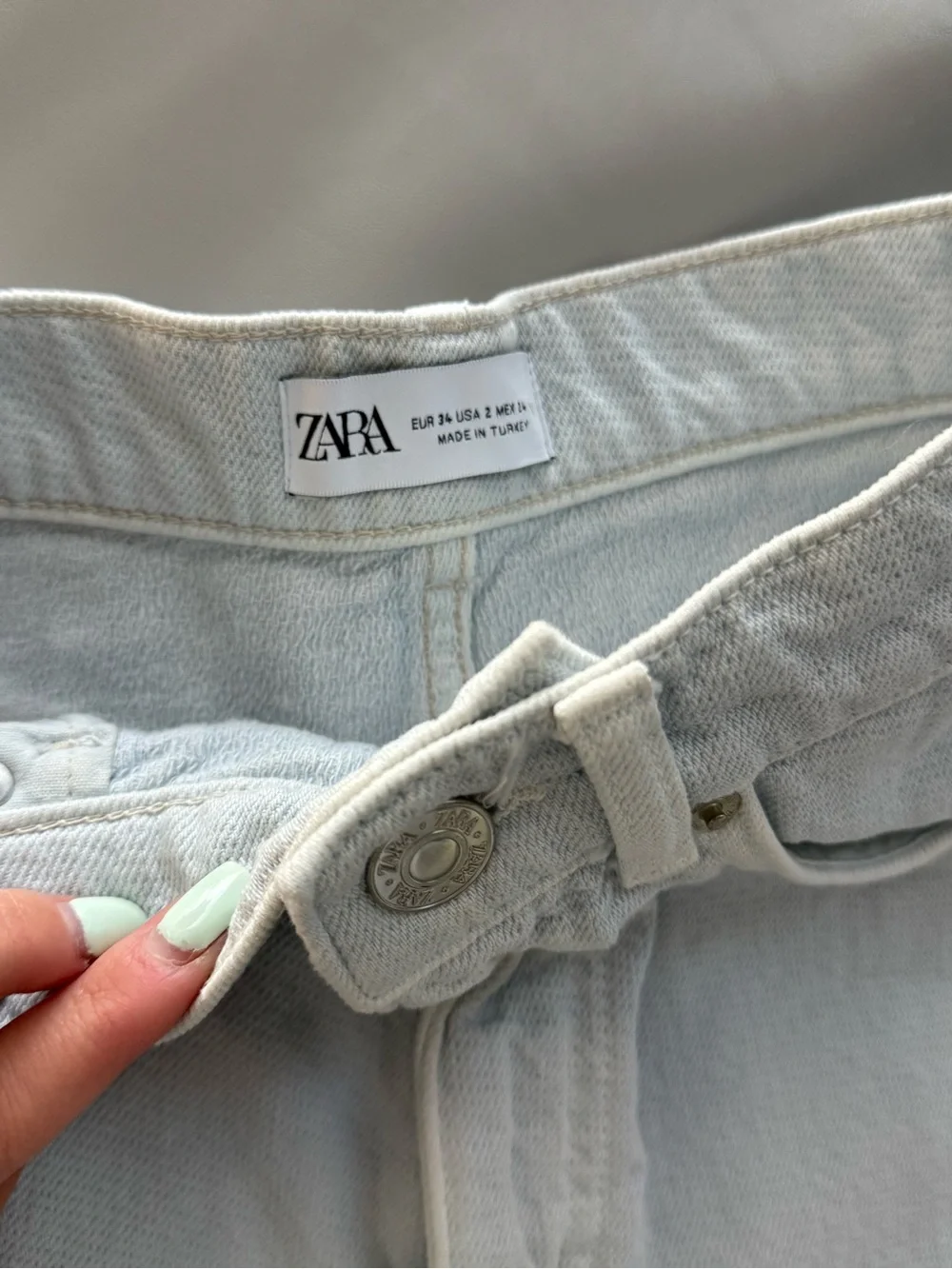 Zara High-Waist Mint Denim Shorts ultra short